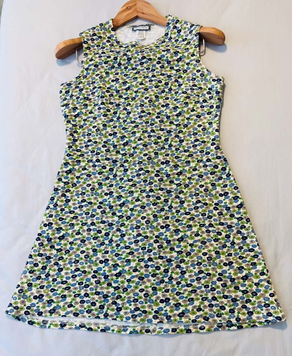 Aqua Blues Vintage Sleeveless Floral Print Shift Dress Size L